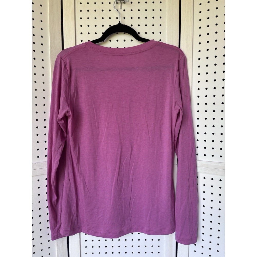 WoolX Lily Top Women's M Pink Merino Wool Blend V-Neck Long Tee Shirt Layer - Picture 5 of 5